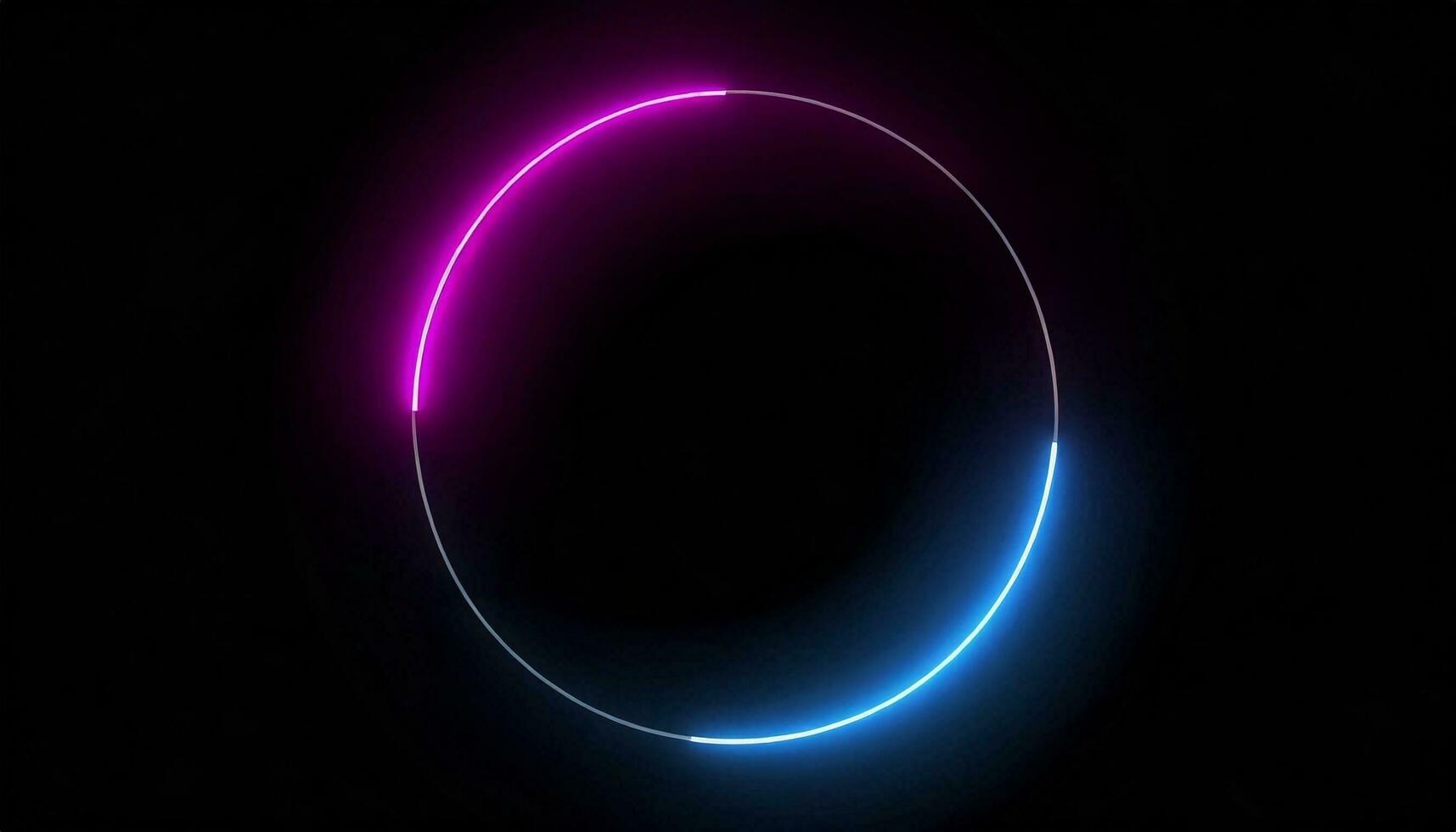 AI generated Round circle picture frame with two tone neon color shade motion graphic on isolated black background. Blue and pink light moving for overlay element. 3D illustration rendering. photo