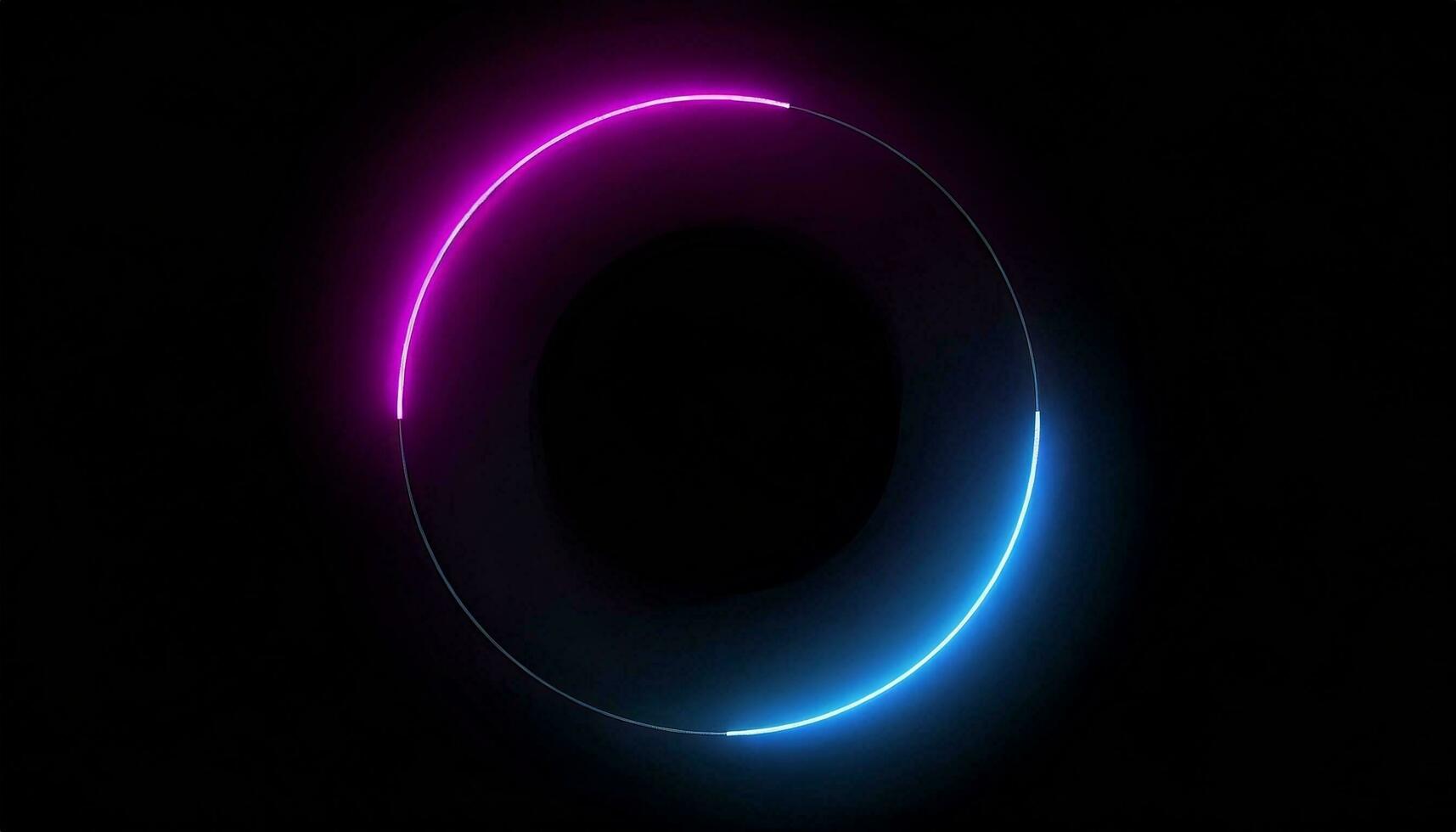 AI generated Round circle picture frame with two tone neon color shade motion graphic on isolated black background. Blue and pink light moving for overlay element. 3D illustration rendering. photo