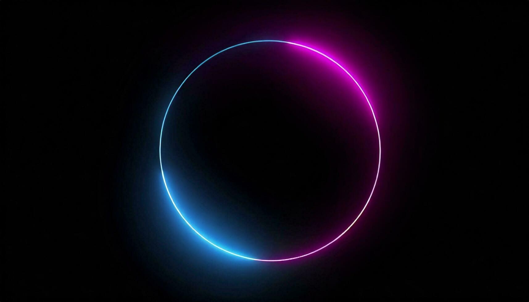 AI generated Round circle picture frame with two tone neon color shade motion graphic on isolated black background. Blue and pink light moving for overlay element. 3D illustration rendering. photo