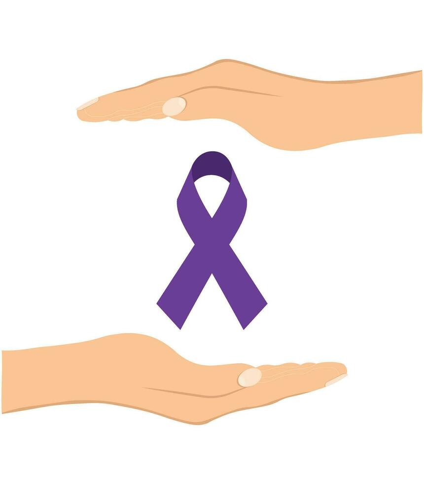 Female hands showing purple awareness ribbon. Awareness month and World cancer day concept.For a poster or banner vector