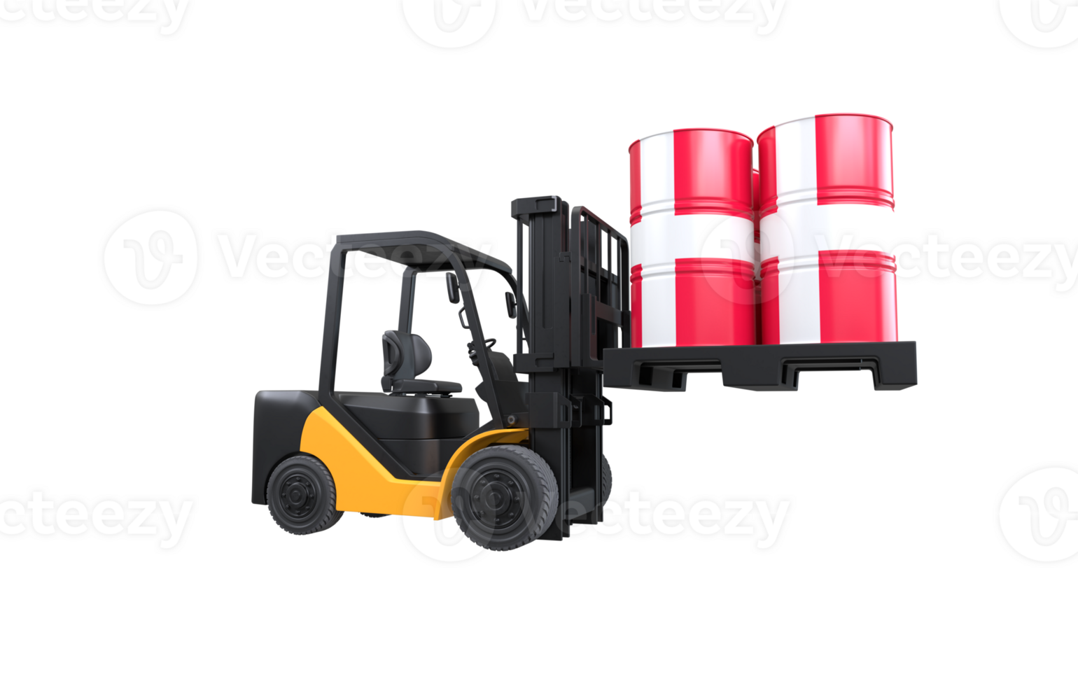 Forklift lifting fuel tank with Denmark flag on transparent background, PNG file