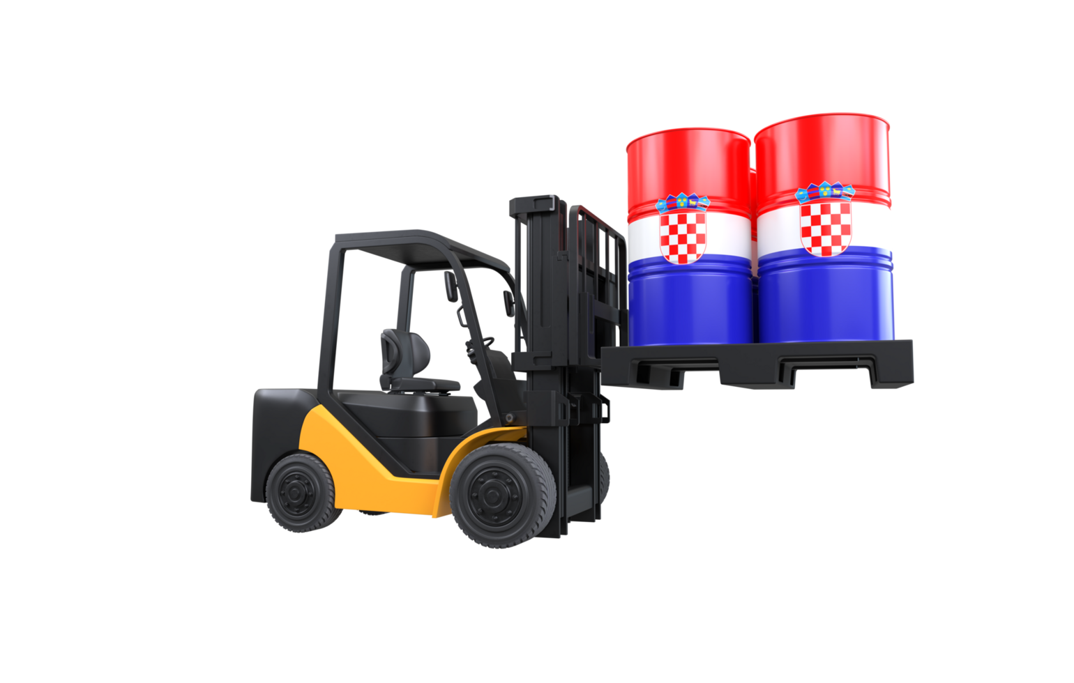 Forklift lifting fuel tank with Croatia flag on transparent background, PNG file