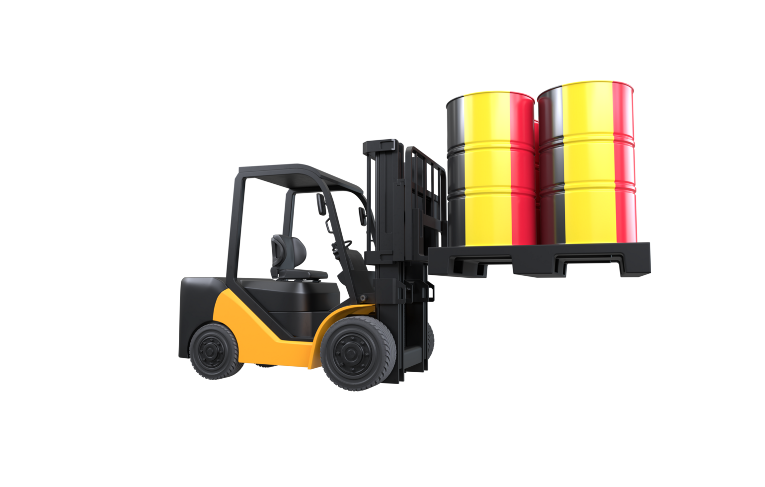 Forklift lifting fuel tank with Belgium flag on transparent background, PNG file