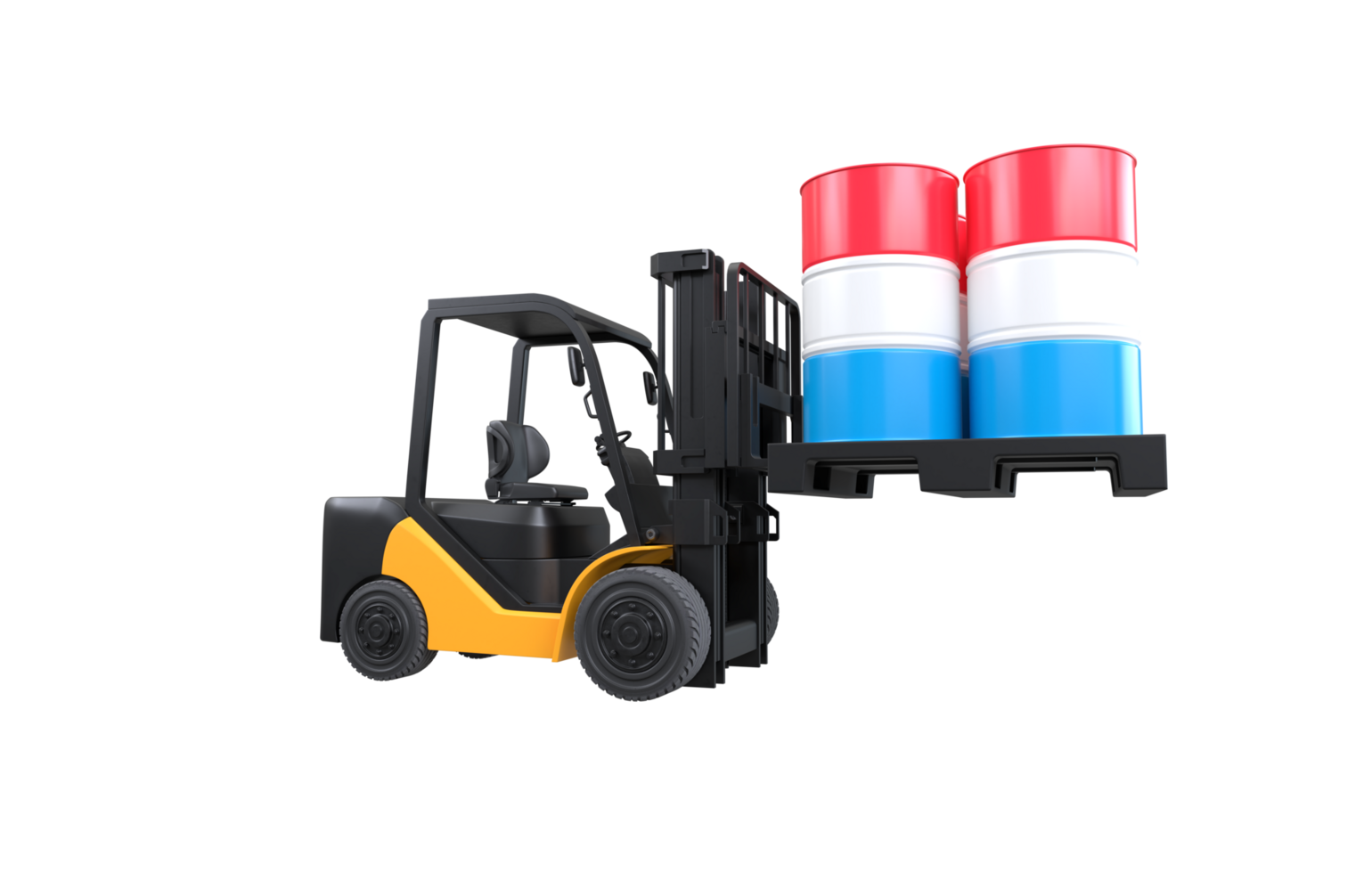 Forklift lifting fuel tank with Luxembourg flag on transparent background, PNG file