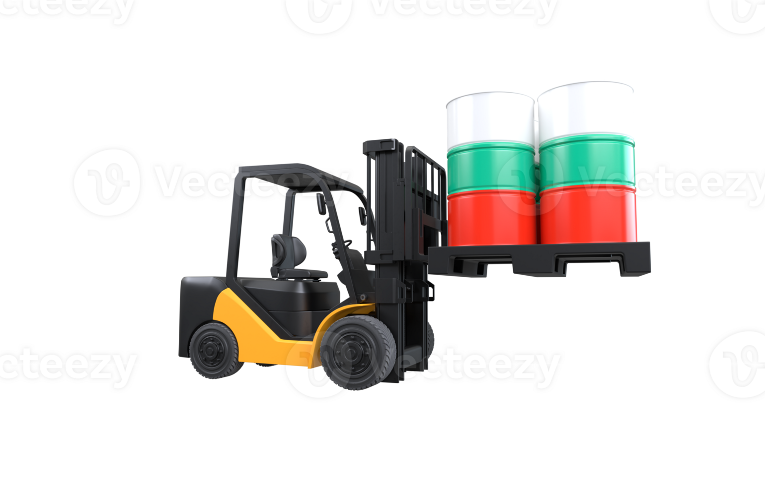 Forklift lifting fuel tank with Bulgaria flag on transparent background, PNG file