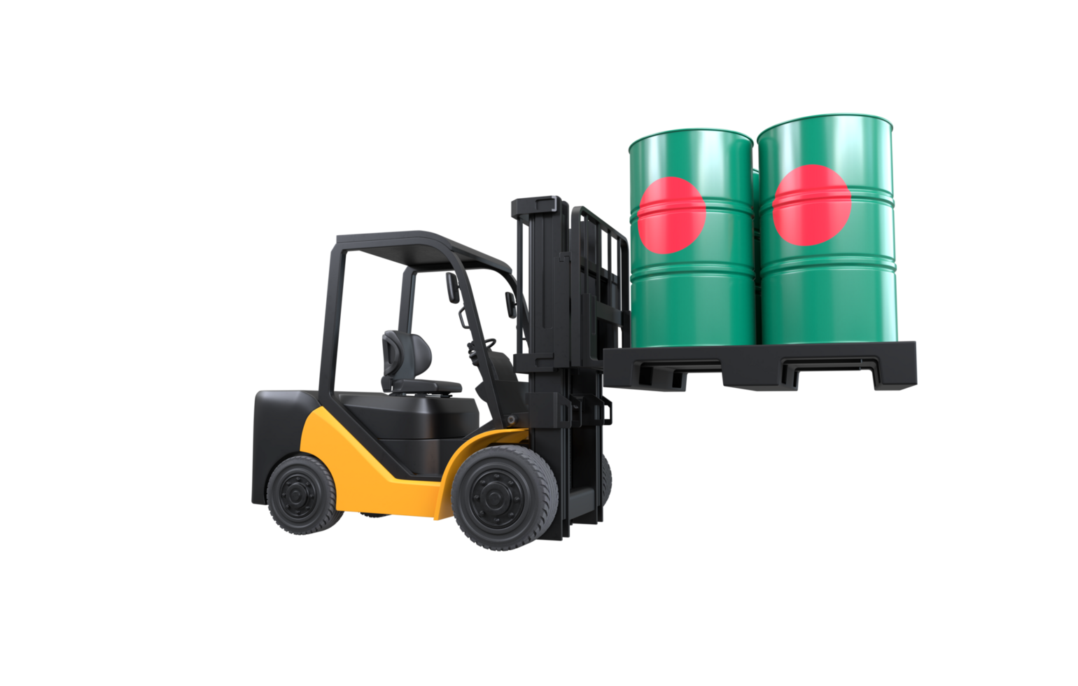 Forklift lifting fuel tank with Bangladesh flag on transparent background, PNG file