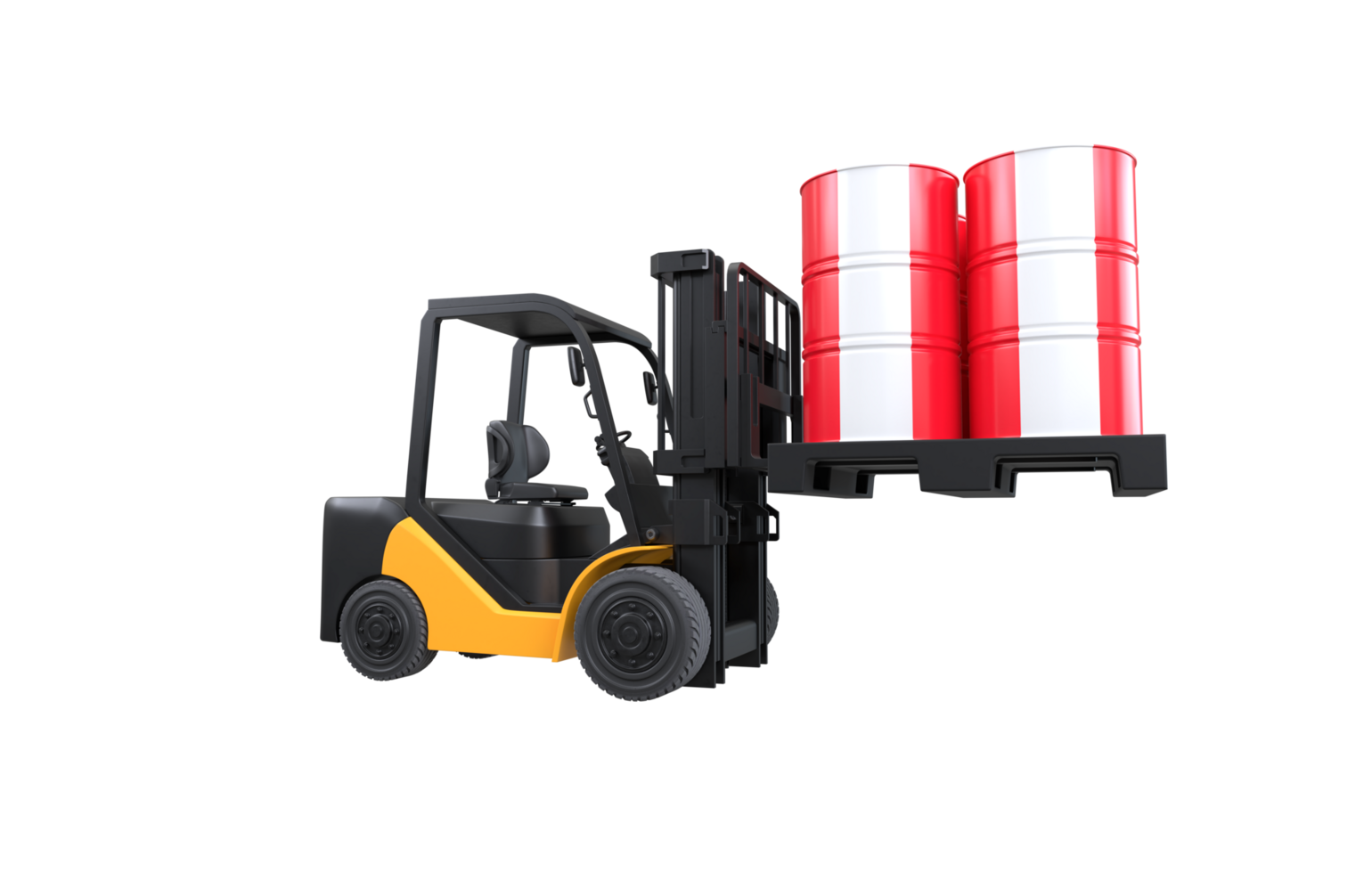 Forklift lifting fuel tank with Peru flag on transparent background, PNG file