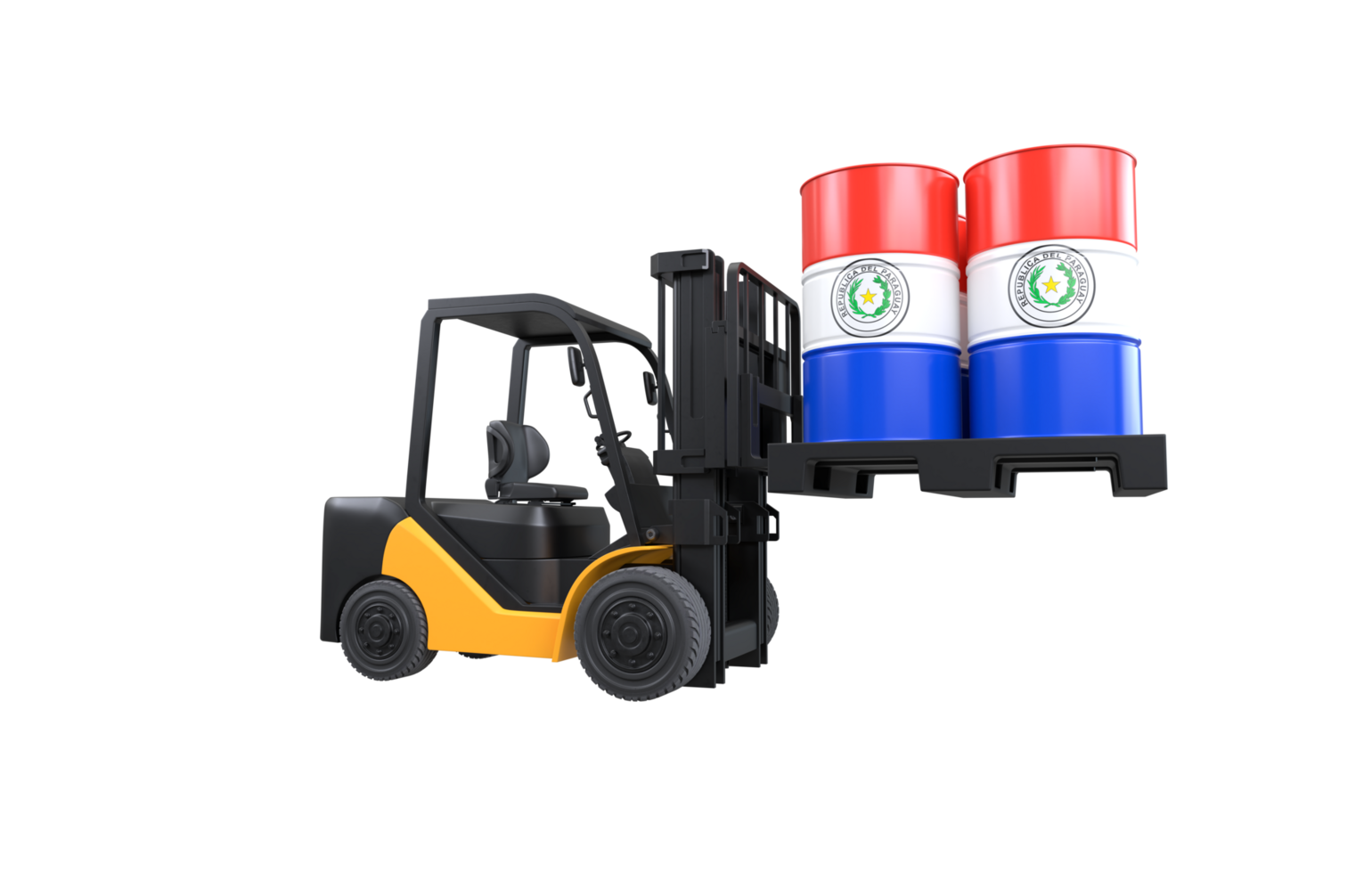 Forklift lifting fuel tank with Paraguay flag on transparent background, PNG file