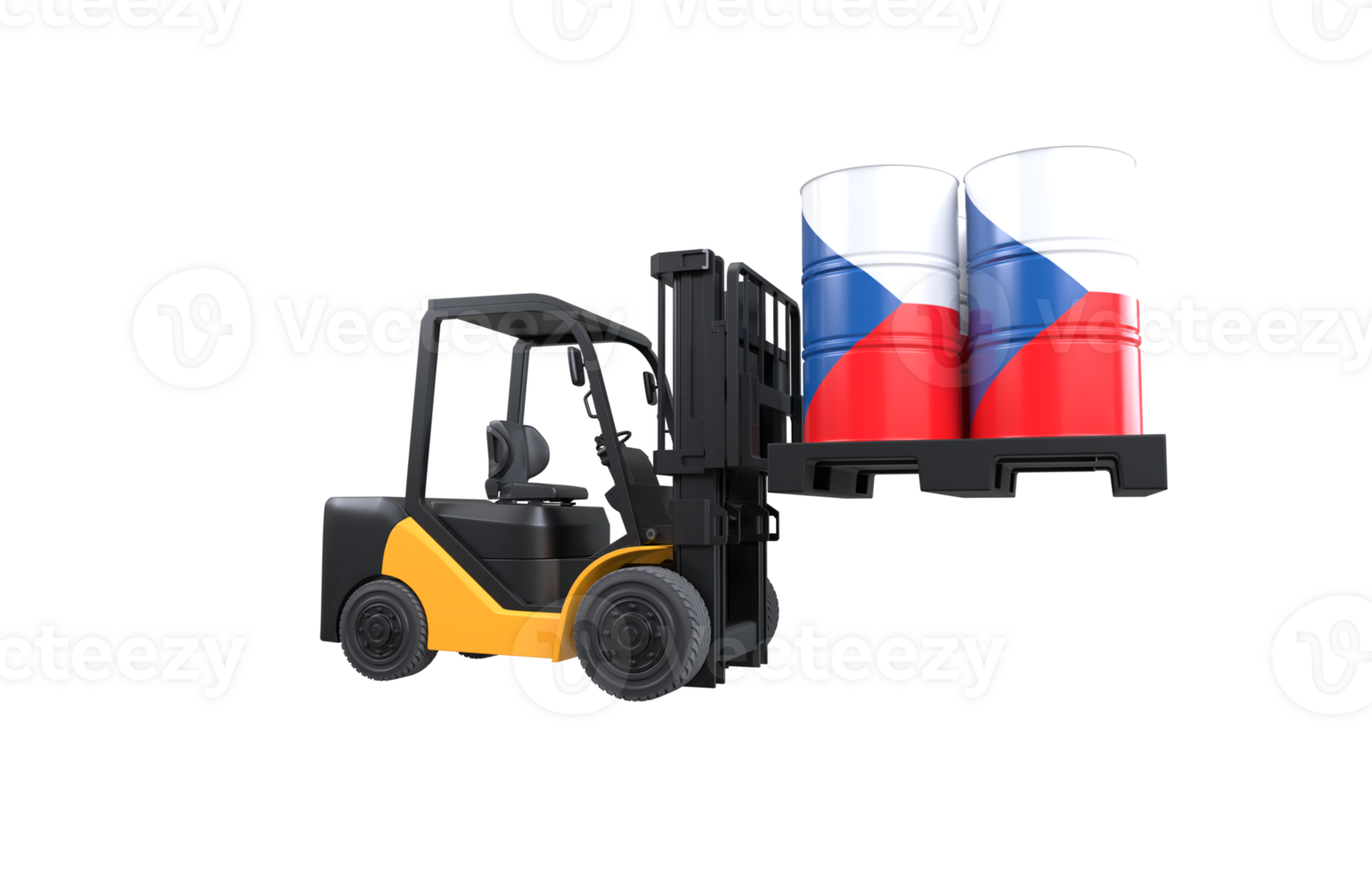 Forklift lifting fuel tank with Czech Republic flag on transparent background, PNG file