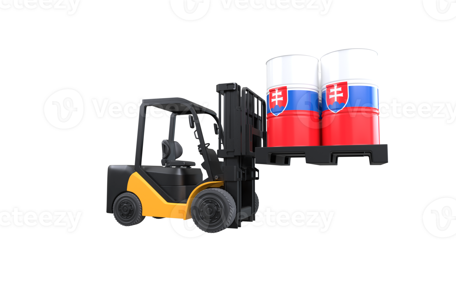 Forklift lifting fuel tank with Slovakia flag on transparent background, PNG file