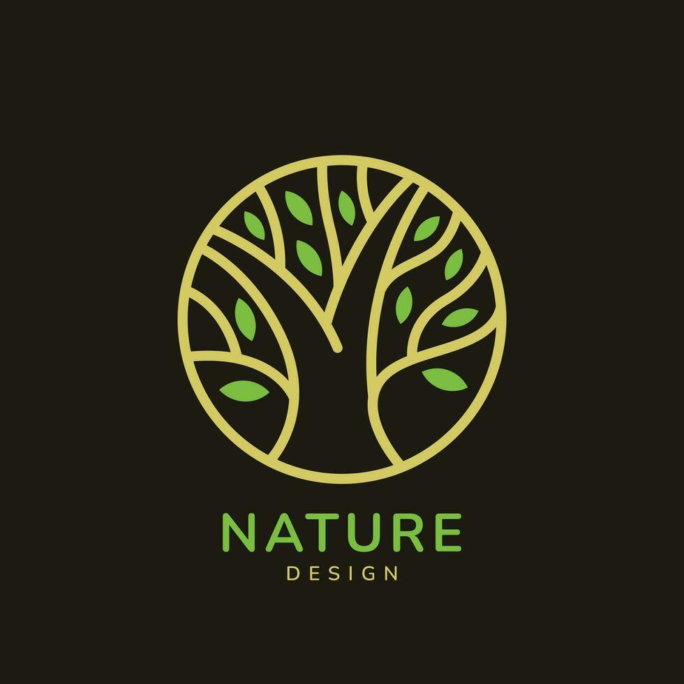 Abstract Tree of life logos. Eco nature symbols. Tree branch with leaves signs. Natural plant design elements emblems. Vector illustration.