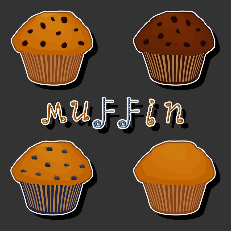 Illustration on theme big set fresh homemade muffin for morning breakfast vector