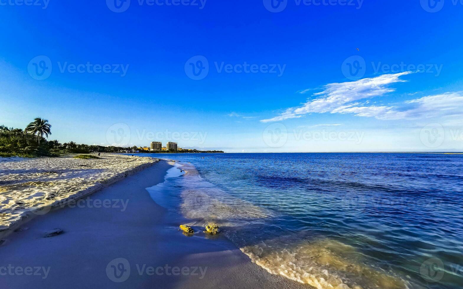 Tropical Caribbean beach clear turquoise water Playa del Carmen Mexico. photo