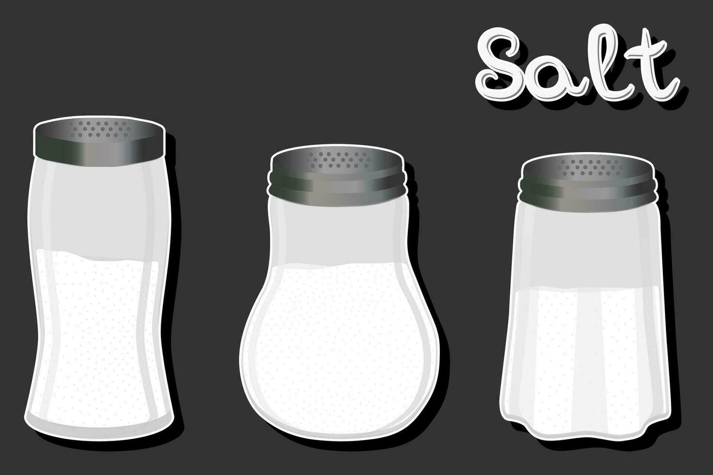 Illustration on theme big set different types ware filled salt for organic cooking vector