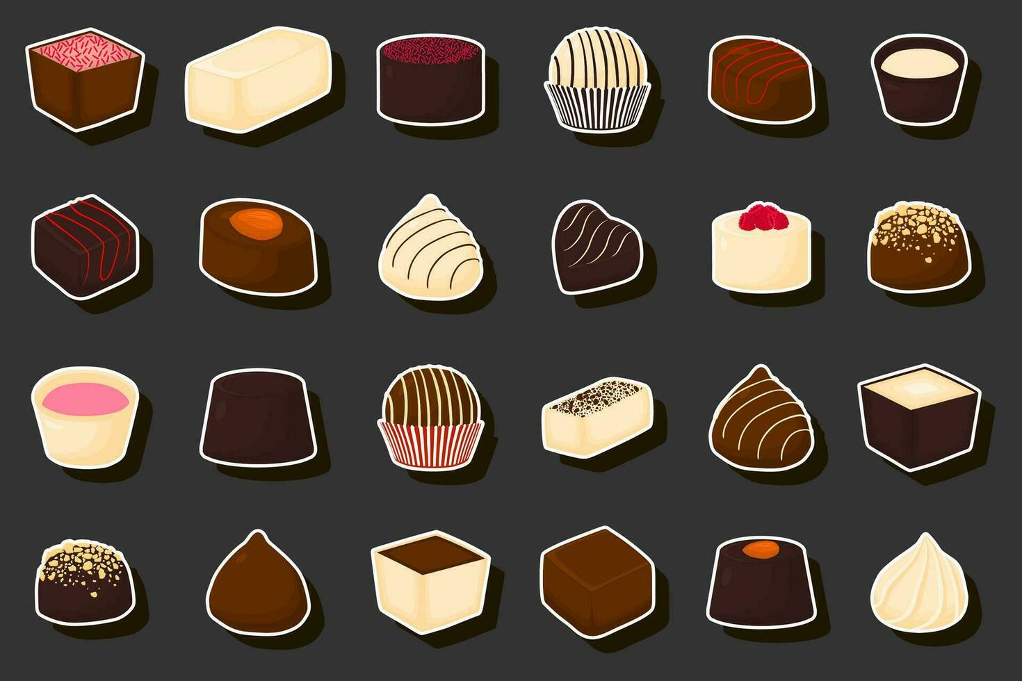 ilustración sobre el tema hermoso conjunto grande bombón de caramelo de chocolate dulce vector