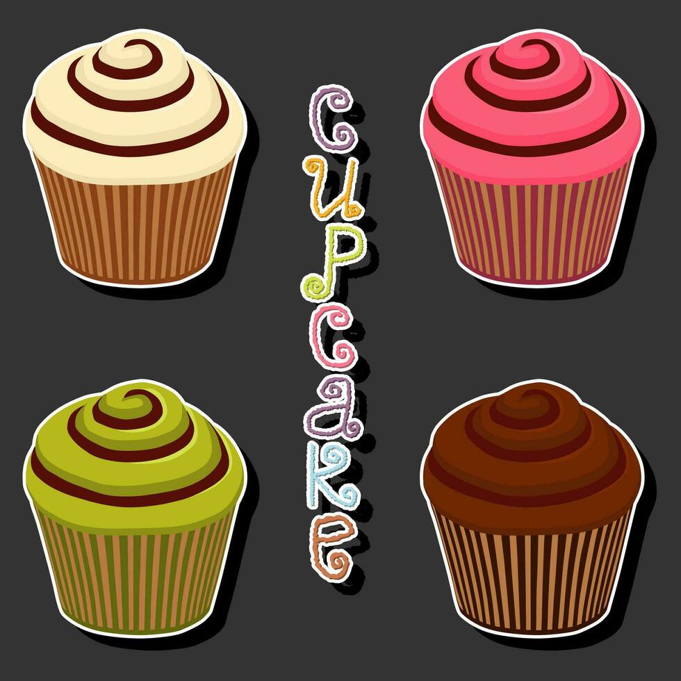 Illustration on theme big set different types dessert sweet berry cupcake vector