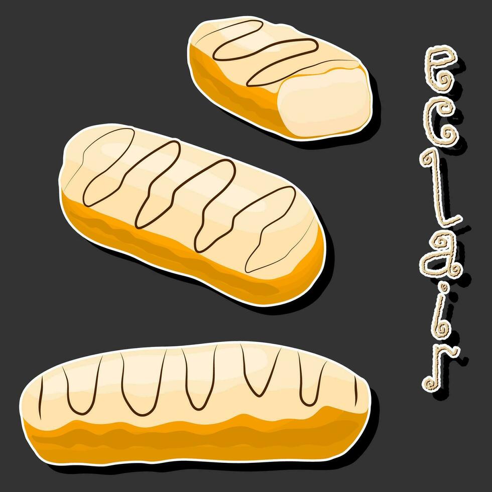 ilustración en tema Fresco dulce sabroso eclair de consistente varios ingredientes vector