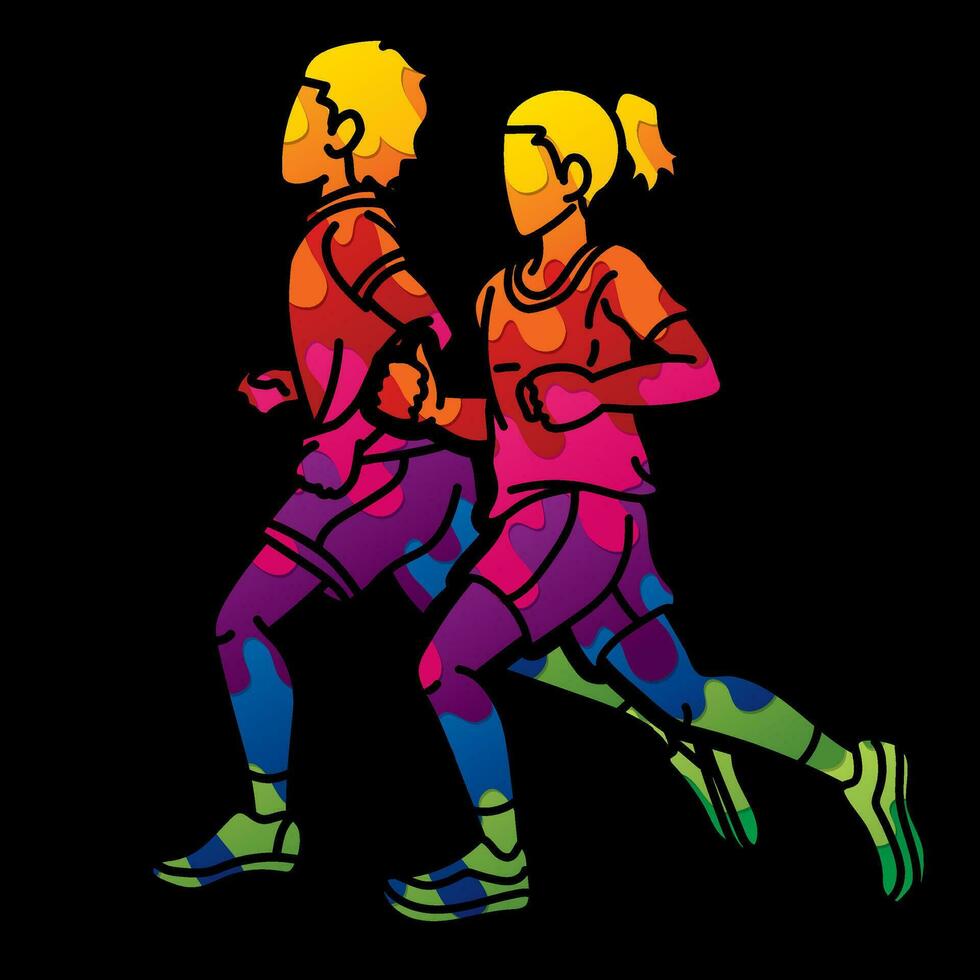 Children Start Running Boy and Girl jogging Together vector