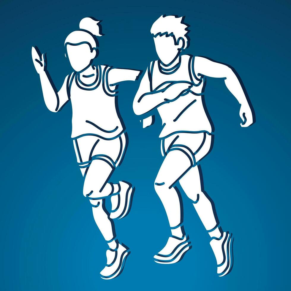 Boy and Girl Start Running Runner Action vector