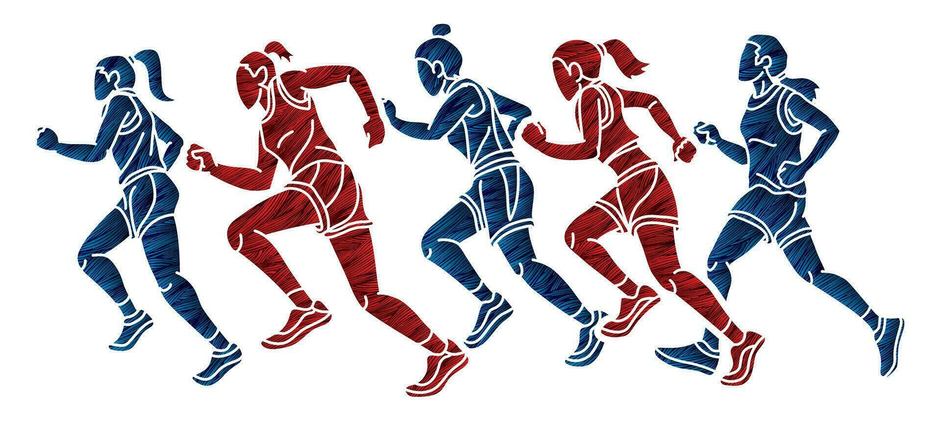 Group of Women Start Running Runner Action vector