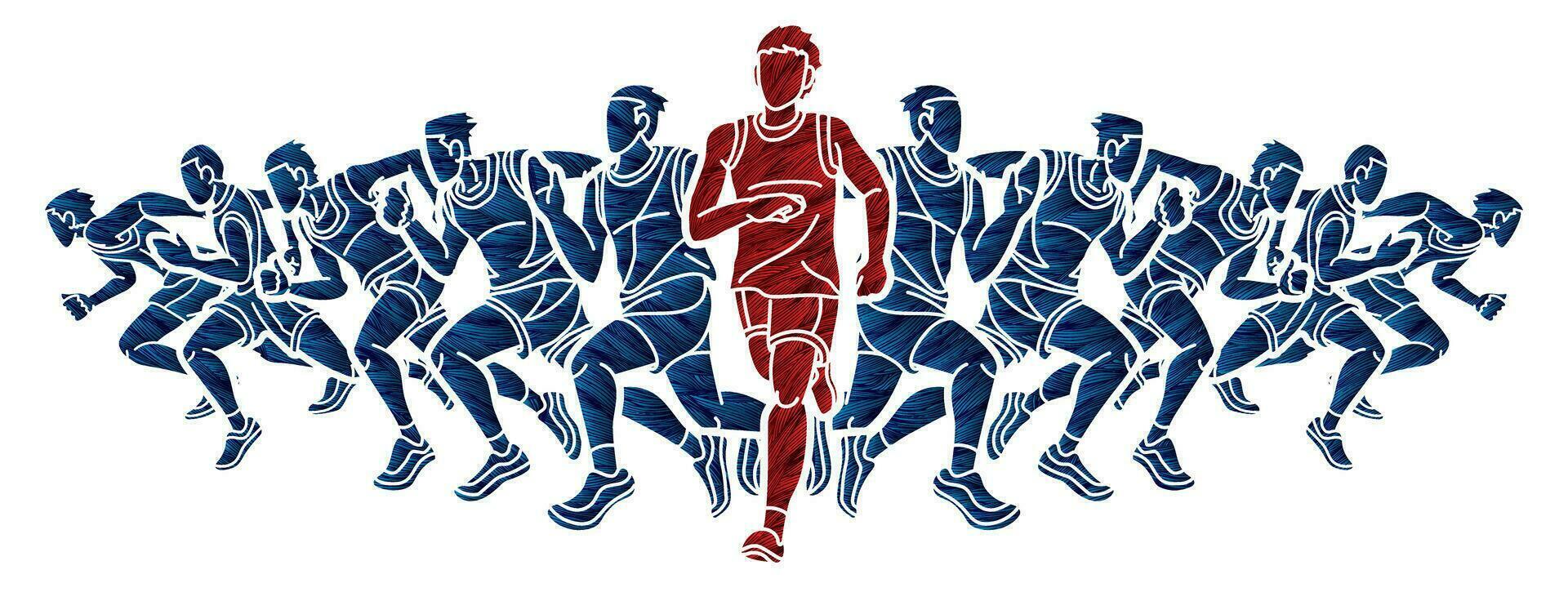 Group of Men Start Running Runner Action vector