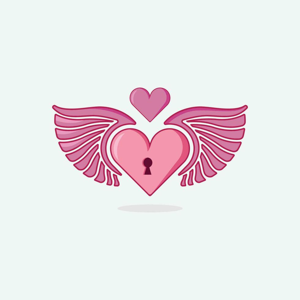 wings padlock heart logo illustration vector icon lock heart wing concept