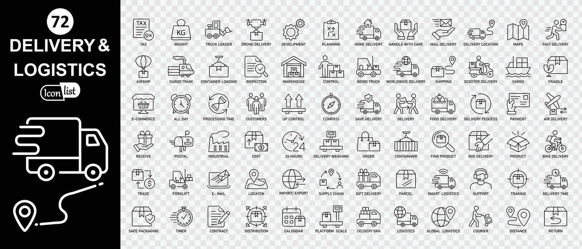 Delivery and logistics editable stroke icons collection. Thin line icons set. Simple vector illustration.