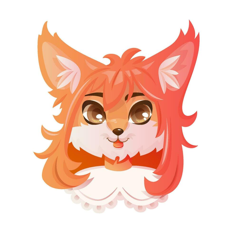 Portrait of a cute cartoon anthropomorphic fox girl, a furry character. vector