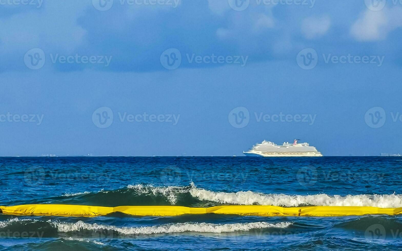 Boats yachts ship catamaran jetty beach Playa del Carmen Mexico. photo