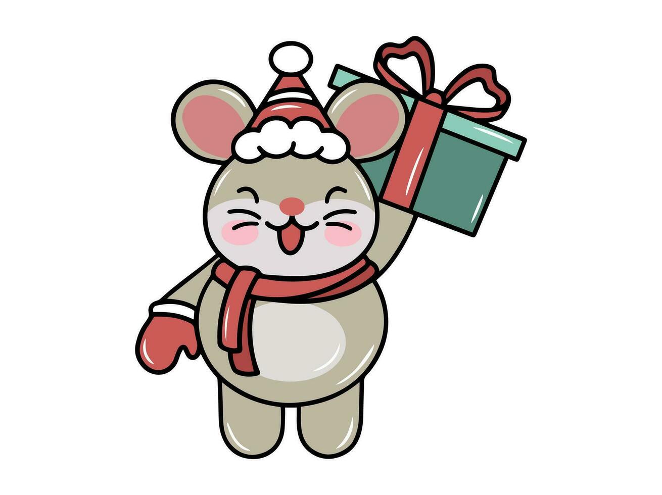 Mouse Cartoon with Santa Hat Christmas vector