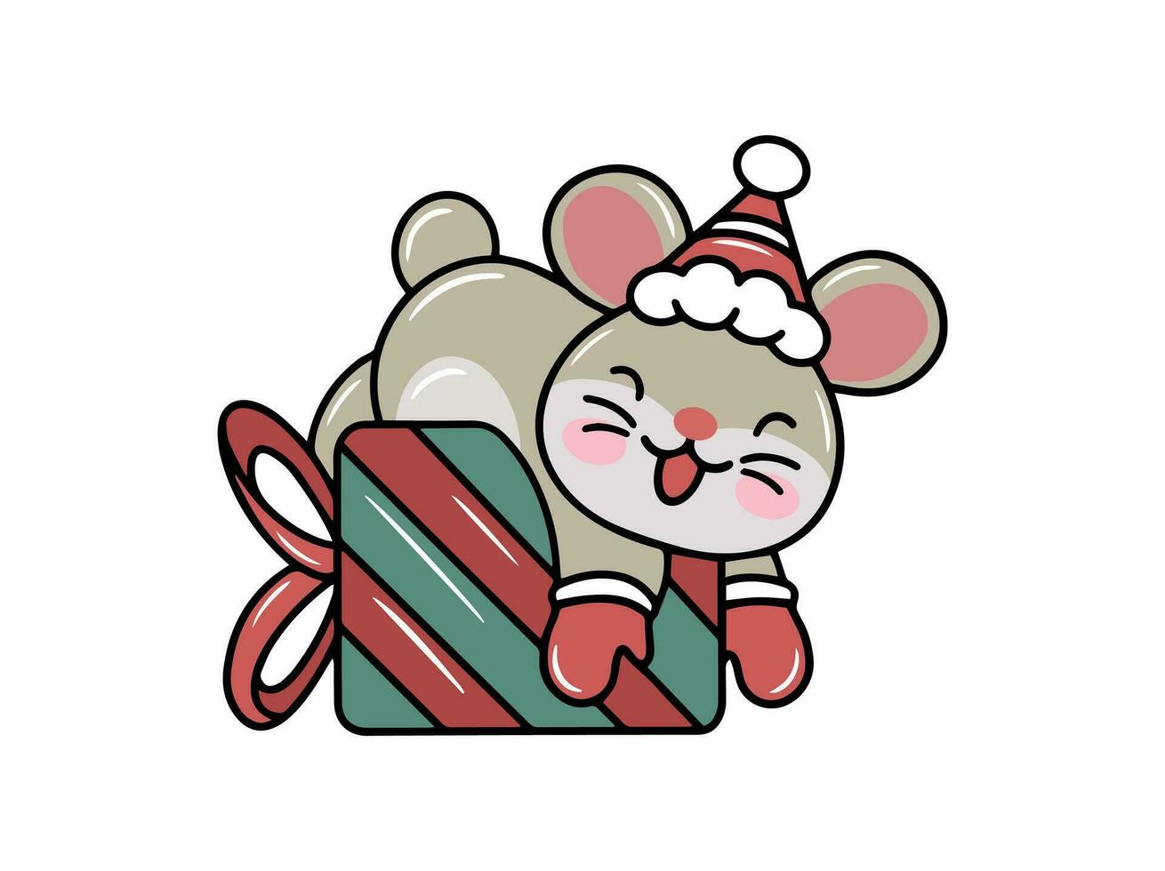 Christmas Animal with Mouse and Santa Hat vector