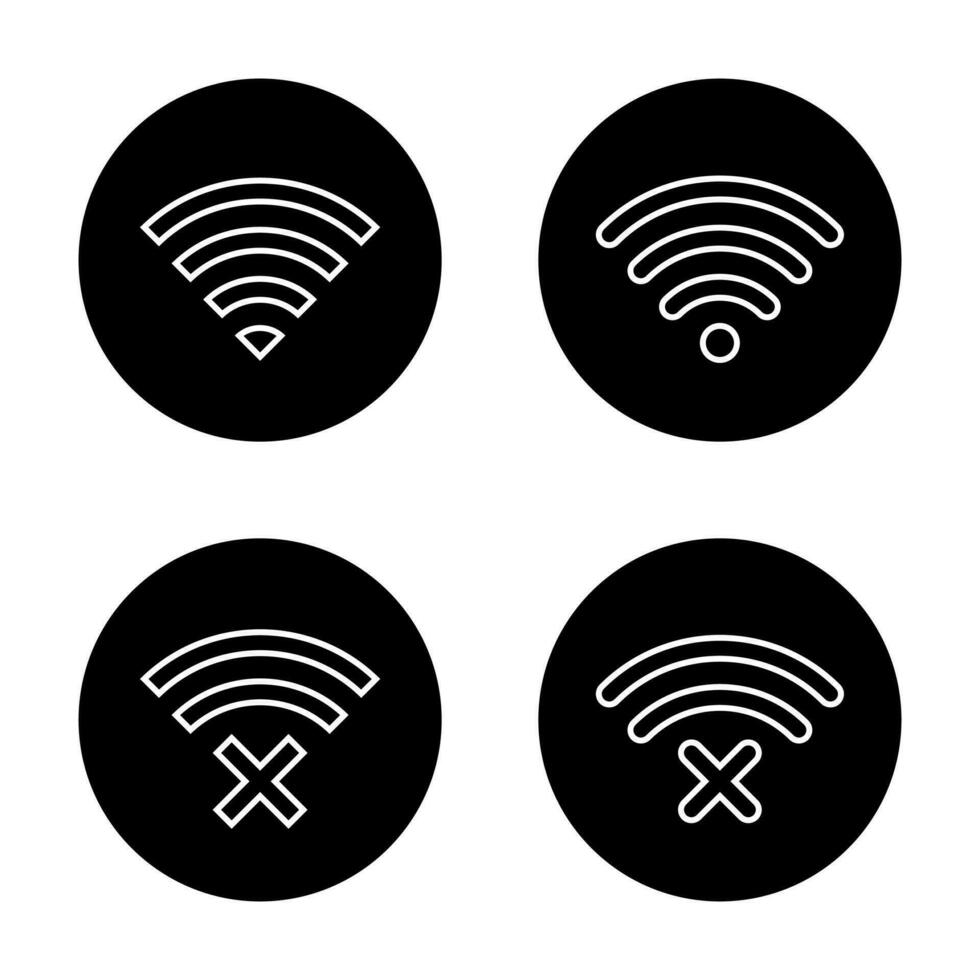 Connect and disconnect wifi line icon on black circle. Wireless network vector
