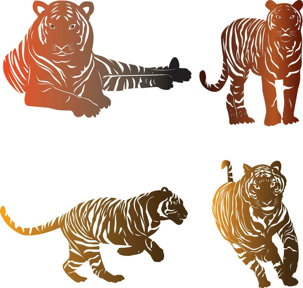 Set of tiger silhouette design on a white background vector