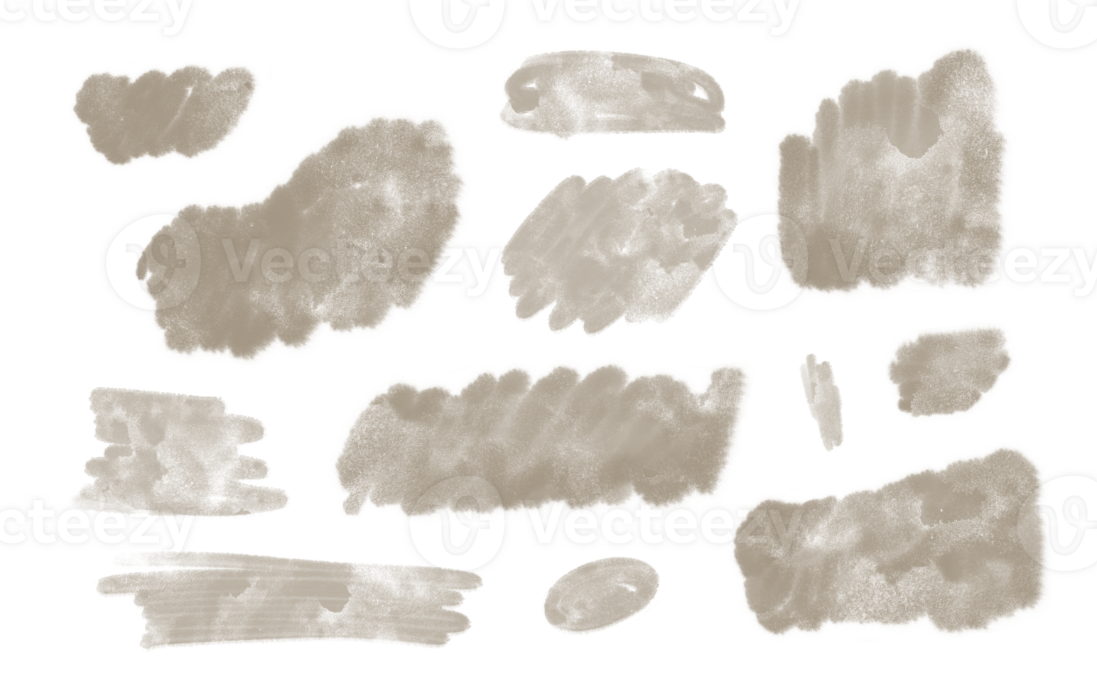 Abstract brush stroke shapes set hand drawn digital watercolor illustration, cut out simple shapeless forms minimalist image, isolated design element png