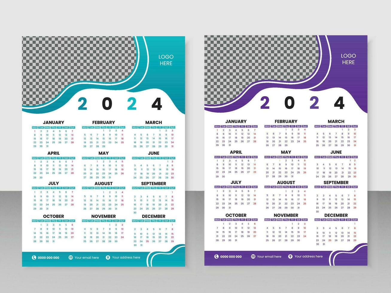 nuevo año estético y llamativo vector pared calendario diseño modelo.