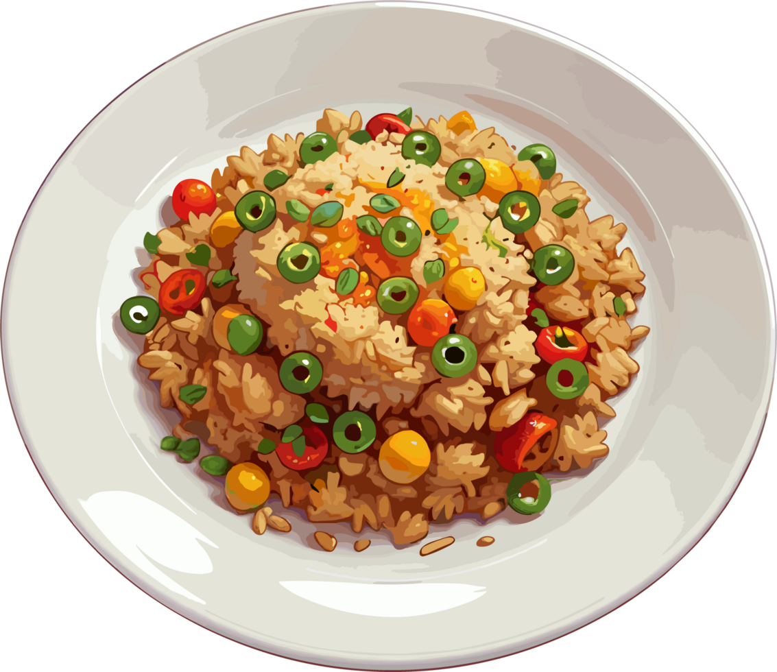 AI generated Fried Rice on White Plate Illustration png