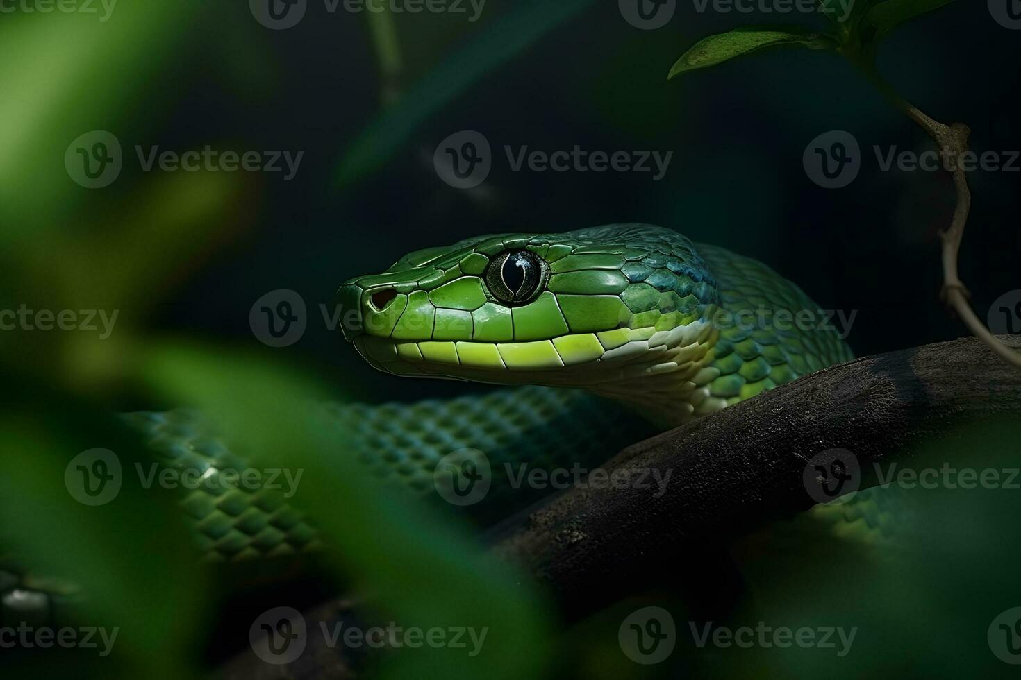 AI generated Green tropical snake. Neural network AI generated photo