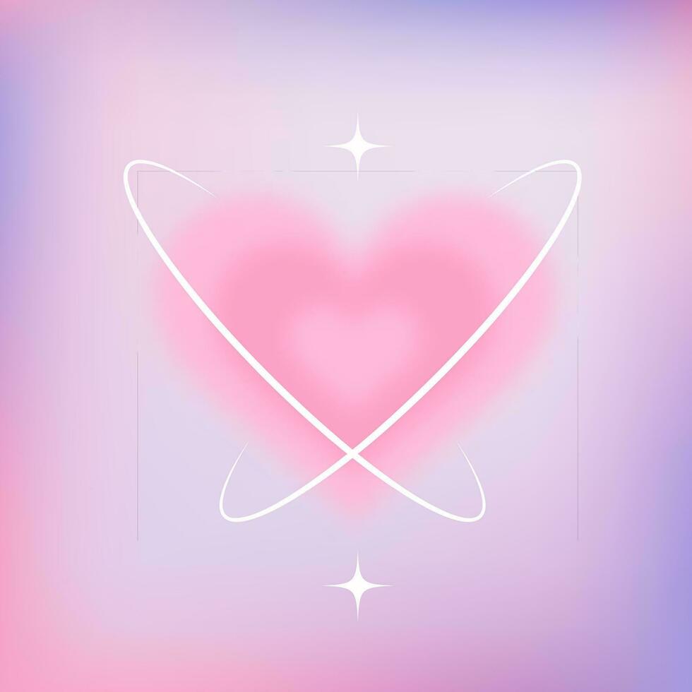Y2k gradient blurred background with heart. Aesthetic retro element with aura. Pastel trendy illustration. Girly pink abstract banner with love symbol vector