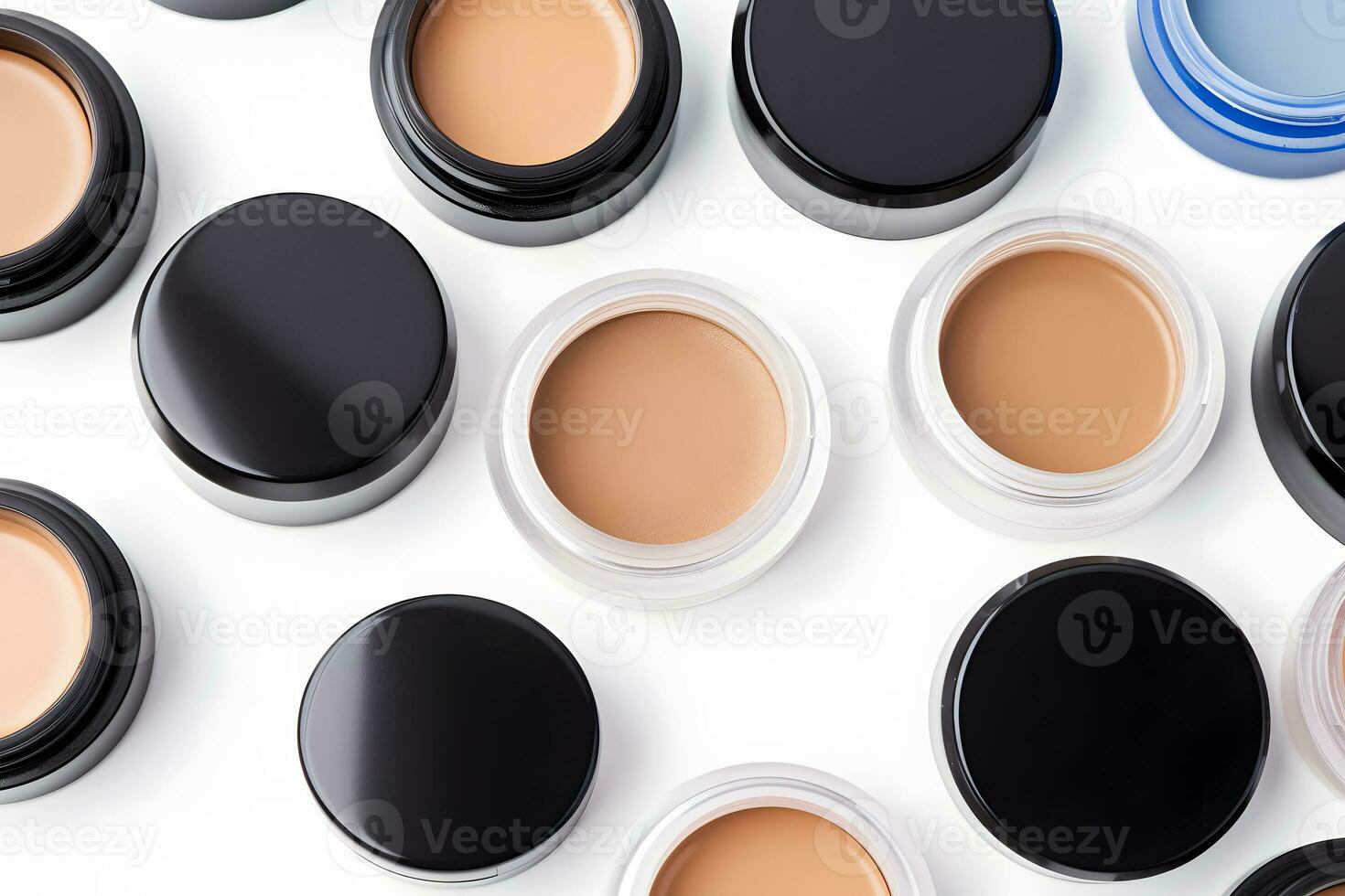 AI generated Makeup liquid foundation, beige concealer smears set. Light brown cosmetic make up base cream swatch smudge isolated on white background. BB CC cream texture. Neural network AI generated photo