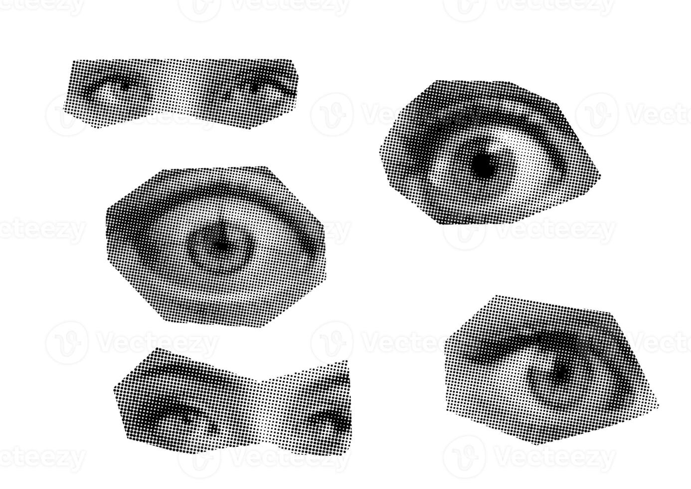 Female eye and gaze on colored background . set Punk y2k black and white collage elements photo