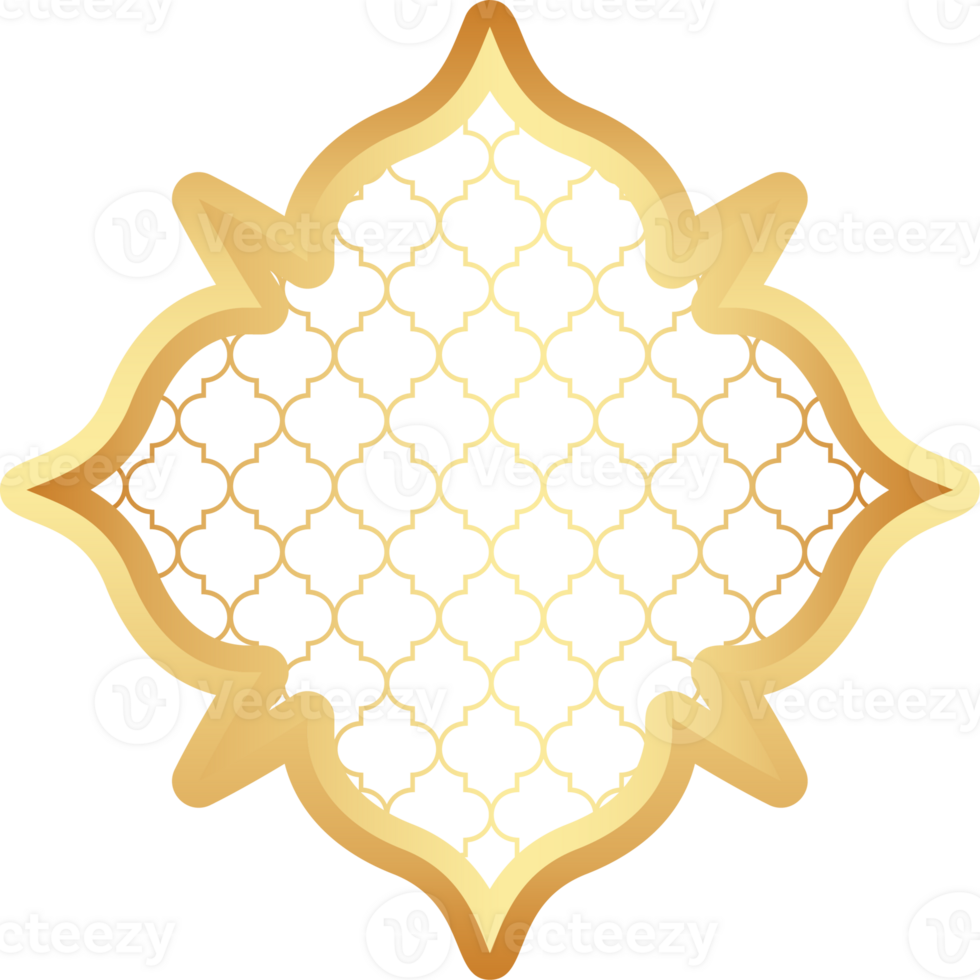 Islamic golden frame shape. Ramadan window with ornament. Oriental decoration design. Arabian traditional element png