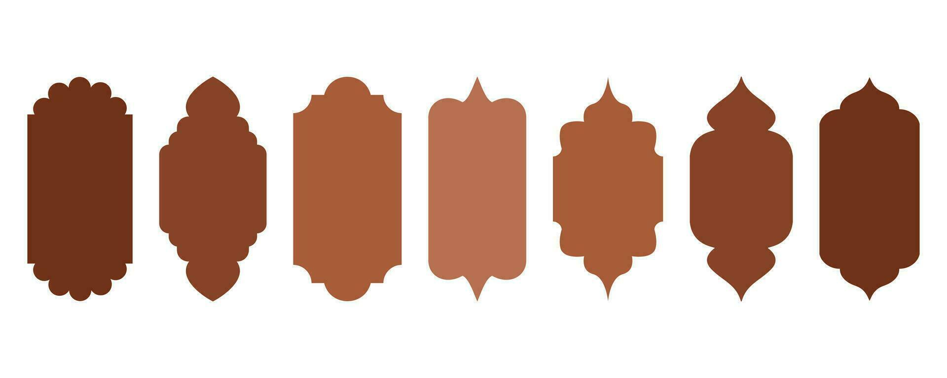 Ramadan shapes of windows and doors design. Islamic arches with Turkish ornament. Muslim oriental templates for banner and decor. Vector symbols