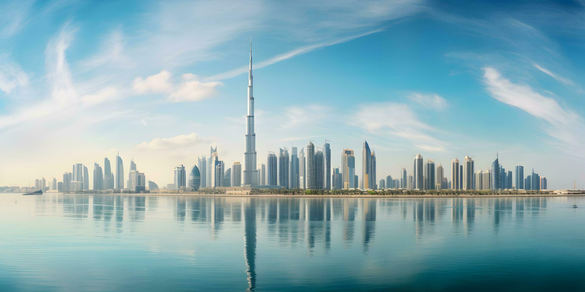 ai generado hermosa ver dubai ciudad desde el mar foto