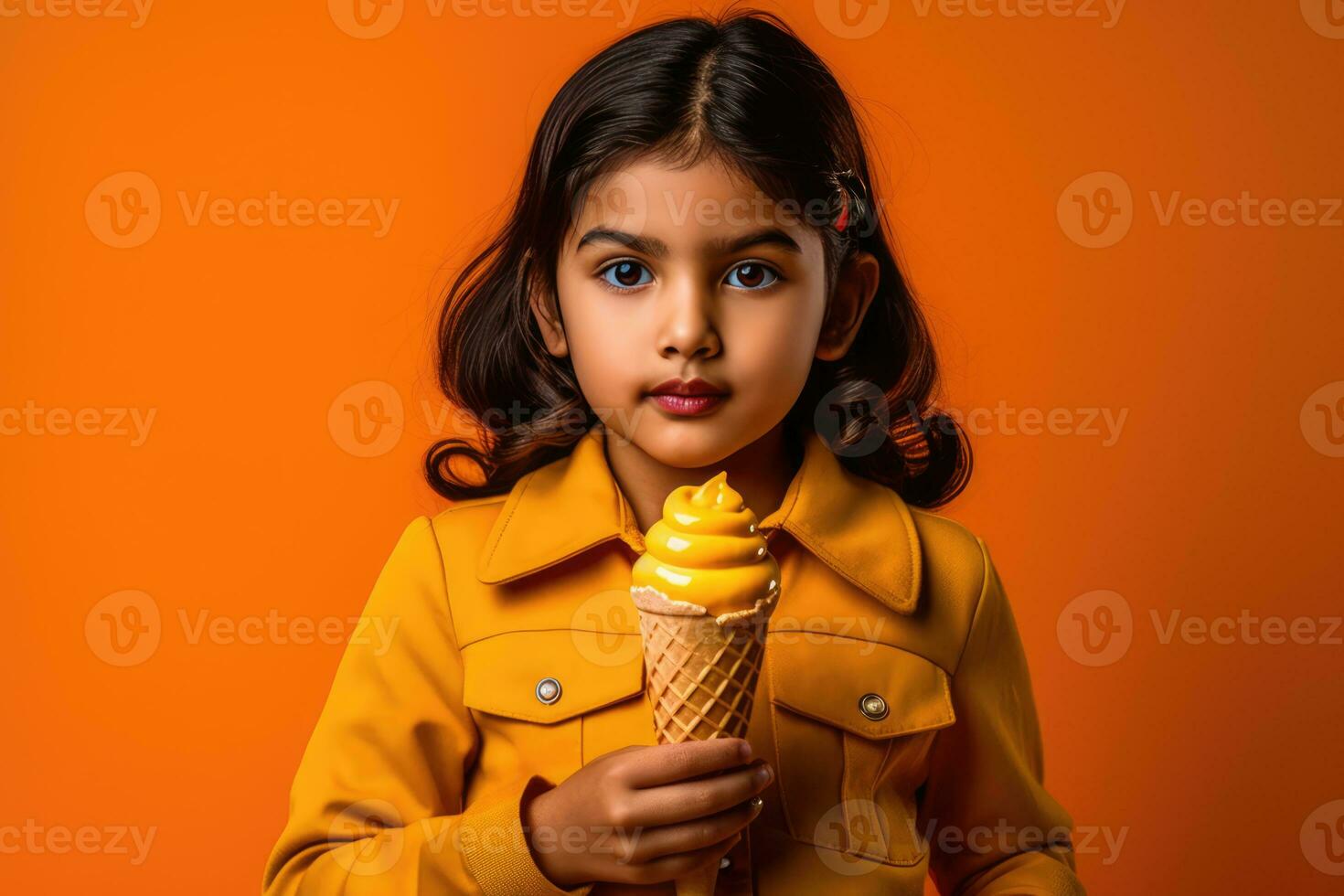 AI generated A Young Child Holding a Creamy Yellow Popsicle photo