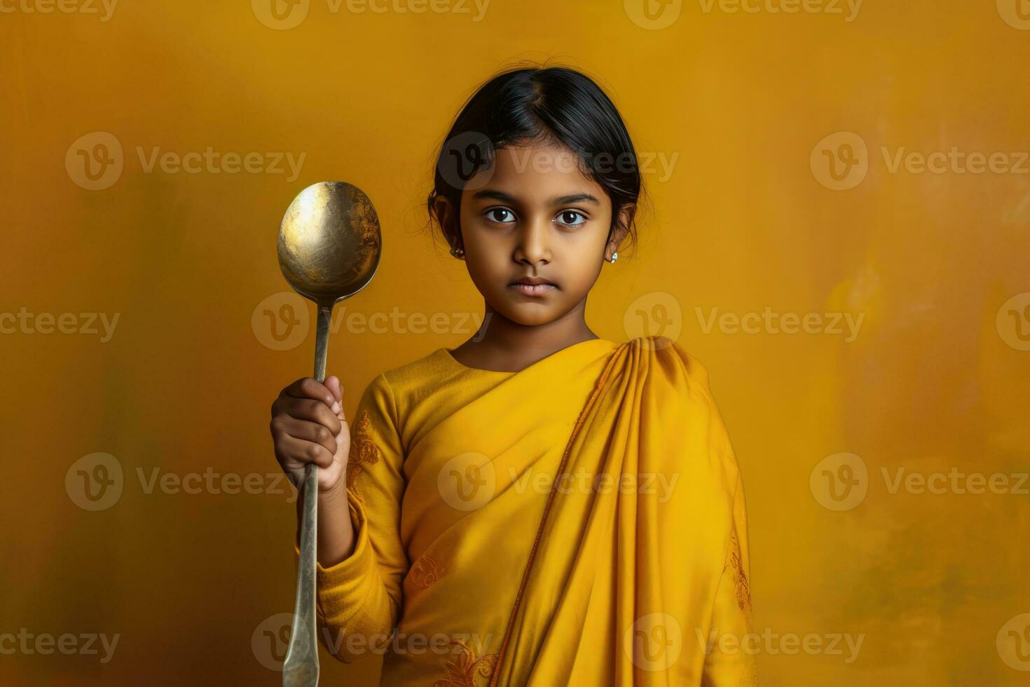 AI generated A Little Girl Holds a Big Spoon photo