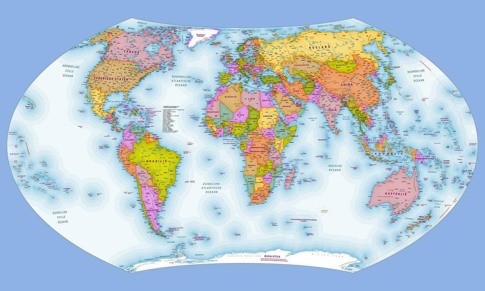 Dutch language political world map Wagner VII projection vector