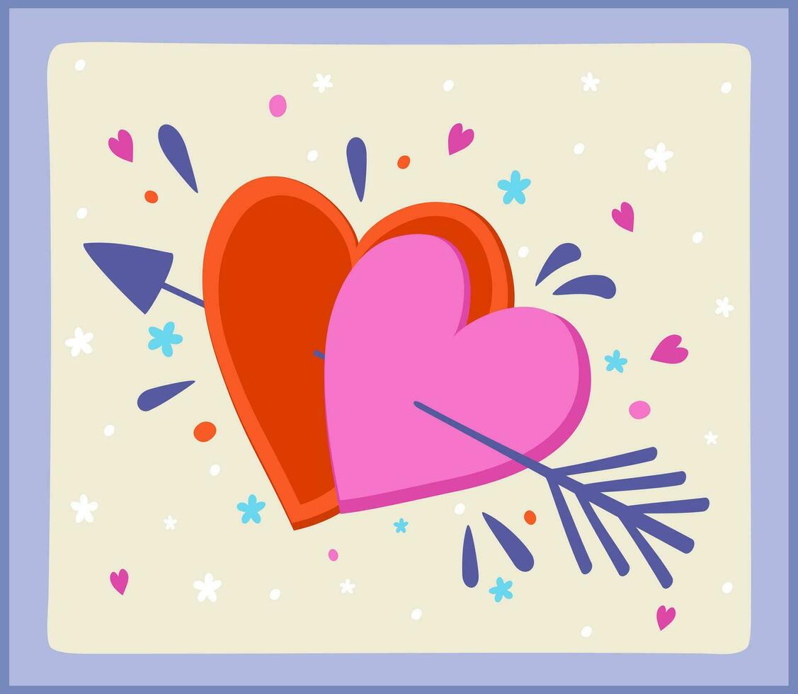 Two hearts held together by an arrow. Happy Valentine's Day. Vector illustration