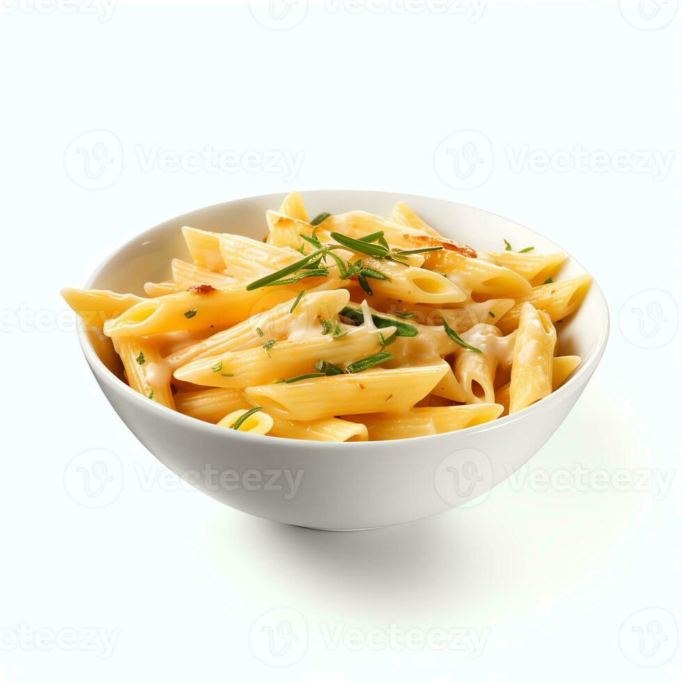 AI generated penne pasta with melted cheese real photo photoreal