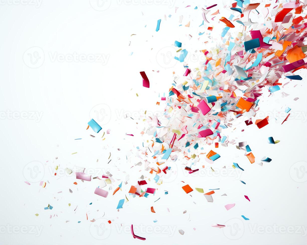 AI generated shredded confetti and torn particles flying around photo