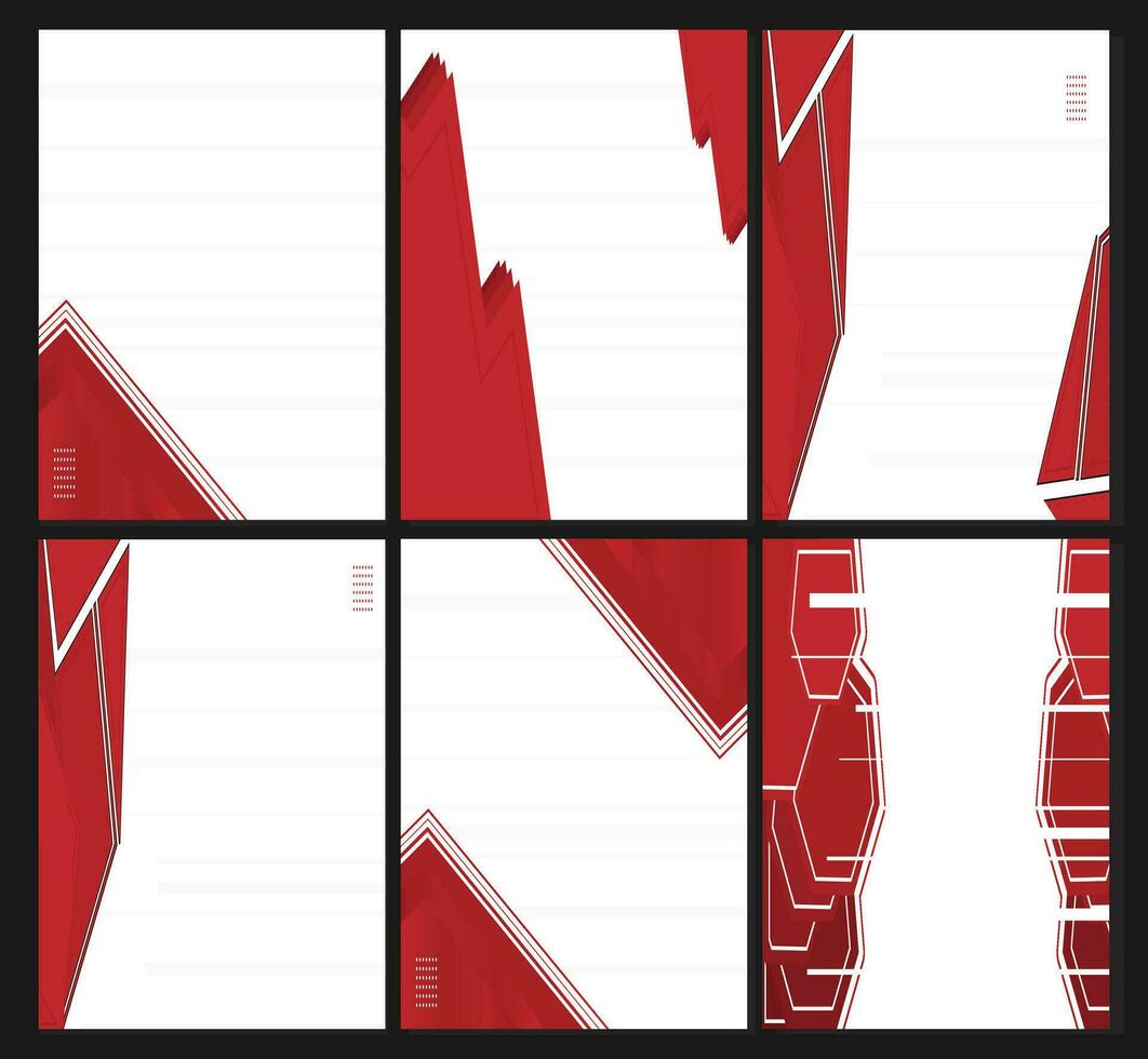 set of Red and white geometric poster designs. Abstract hi-tech vector background